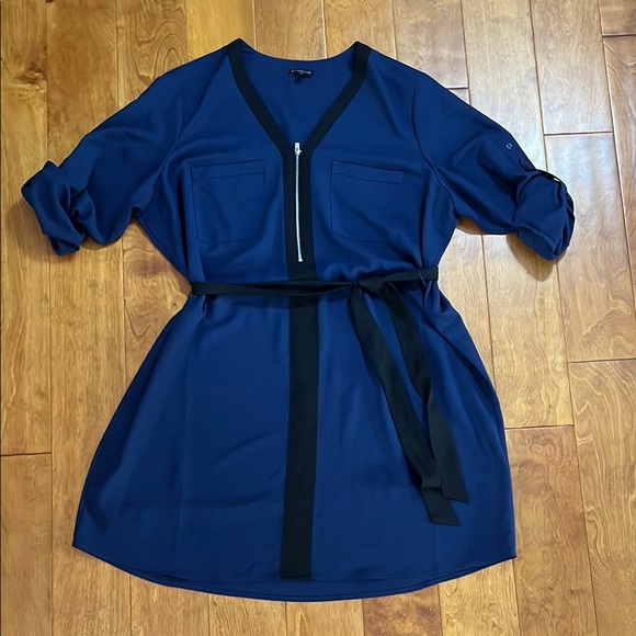 Express Dresses & Skirts - Express Blue & Black V-Neck Midi Dress Size XL Business Casual Corpcore Academia